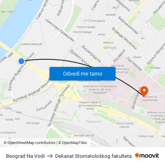 Beograd Na Vodi to Dekanat Stomatološkog fakulteta map