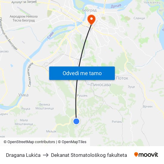 Dragana Lukića to Dekanat Stomatološkog fakulteta map