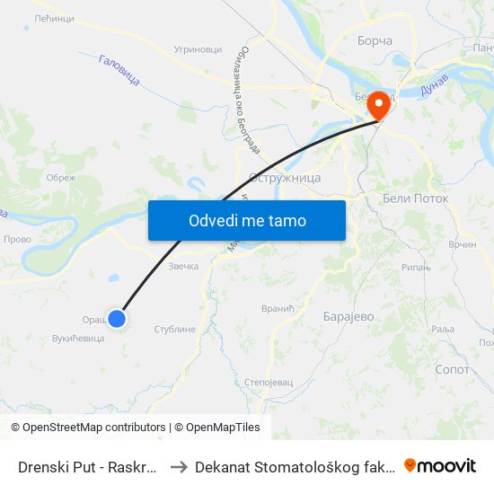 Drenski Put - Raskrsnica to Dekanat Stomatološkog fakulteta map