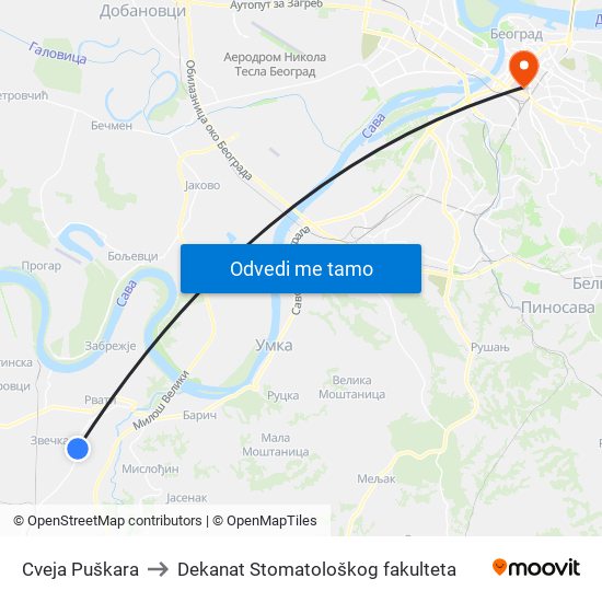 Cveja Puškara to Dekanat Stomatološkog fakulteta map