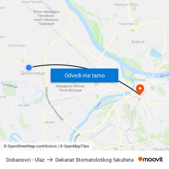 Dobanovci - Ulaz to Dekanat Stomatološkog fakulteta map