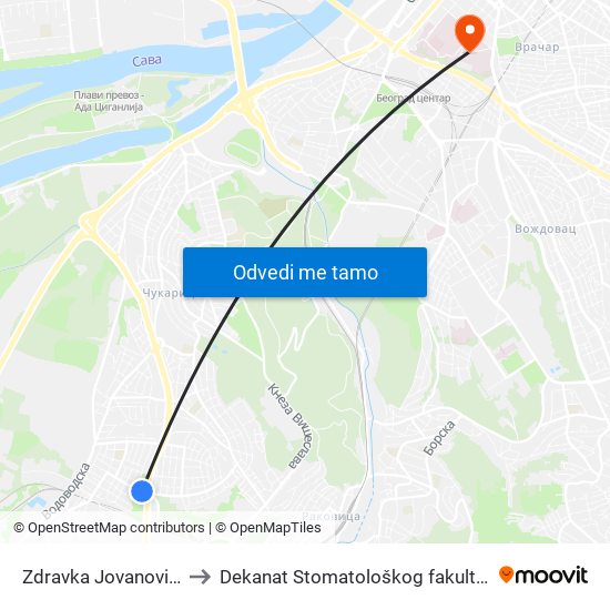 Zdravka Jovanovića to Dekanat Stomatološkog fakulteta map