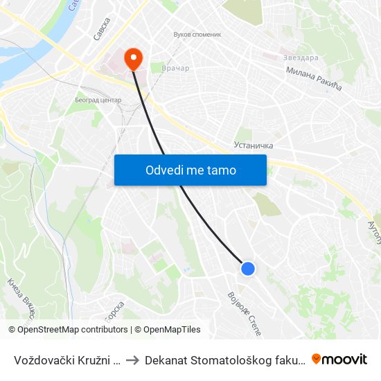 Voždovački Kružni Put to Dekanat Stomatološkog fakulteta map