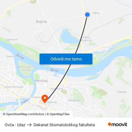 Ovča - Izlaz to Dekanat Stomatološkog fakulteta map