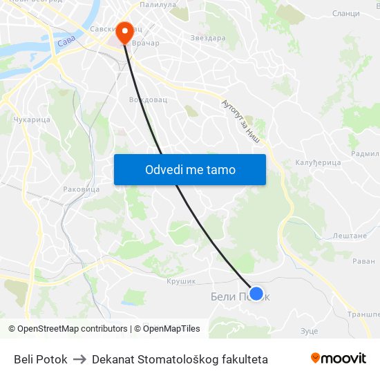 Beli Potok to Dekanat Stomatološkog fakulteta map