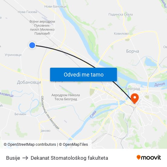 Busije to Dekanat Stomatološkog fakulteta map