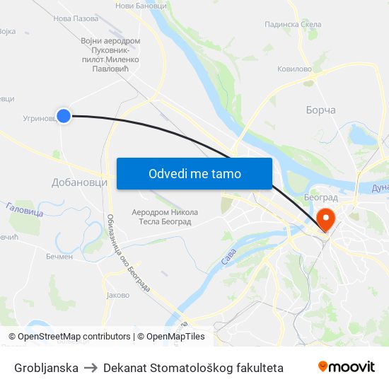 Grobljanska to Dekanat Stomatološkog fakulteta map