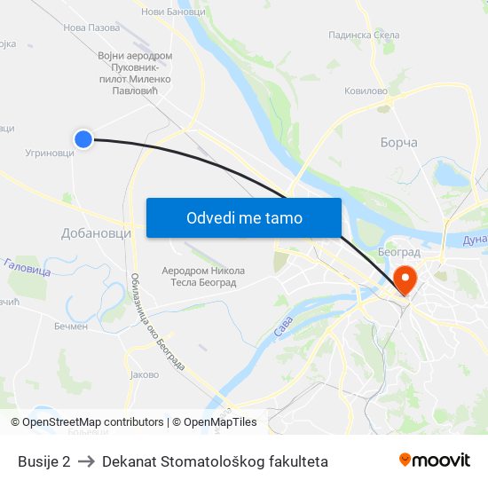 Busije 2 to Dekanat Stomatološkog fakulteta map