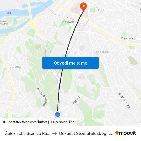 Železnička Stanica Rakovica to Dekanat Stomatološkog fakulteta map