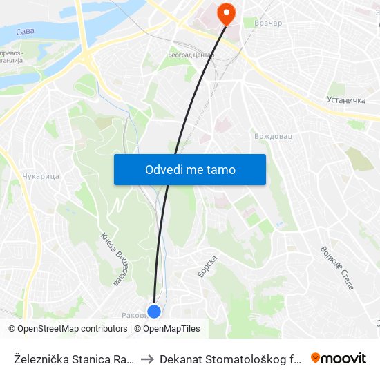 Železnička Stanica Rakovica to Dekanat Stomatološkog fakulteta map