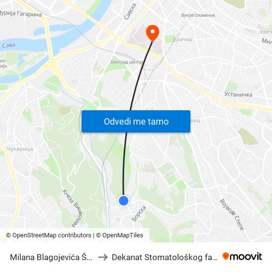 Milana Blagojevića Španca to Dekanat Stomatološkog fakulteta map