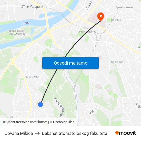 Jovana Mikića to Dekanat Stomatološkog fakulteta map