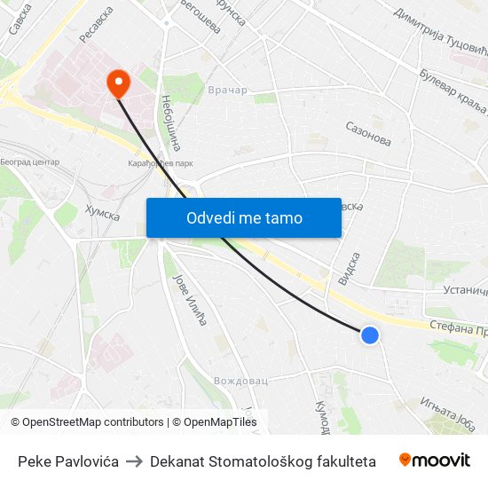 Peke Pavlovića to Dekanat Stomatološkog fakulteta map