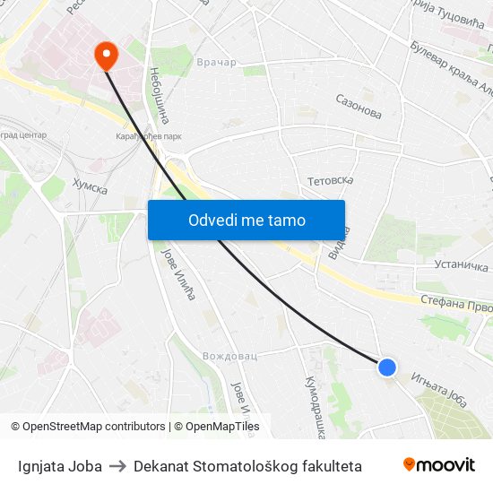 Ignjata Joba to Dekanat Stomatološkog fakulteta map