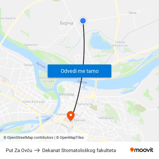 Put Za Ovču to Dekanat Stomatološkog fakulteta map