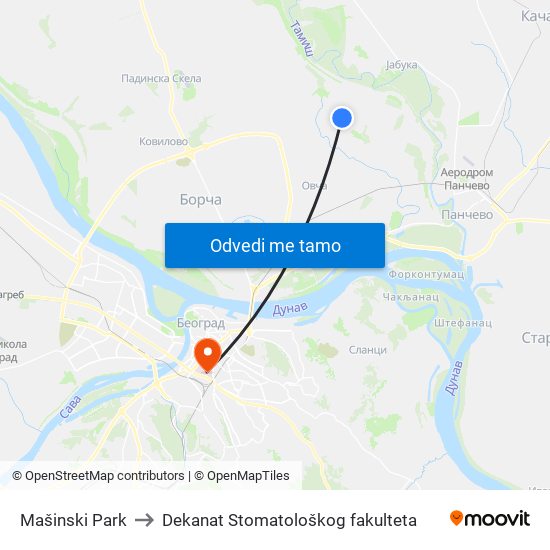 Mašinski Park to Dekanat Stomatološkog fakulteta map