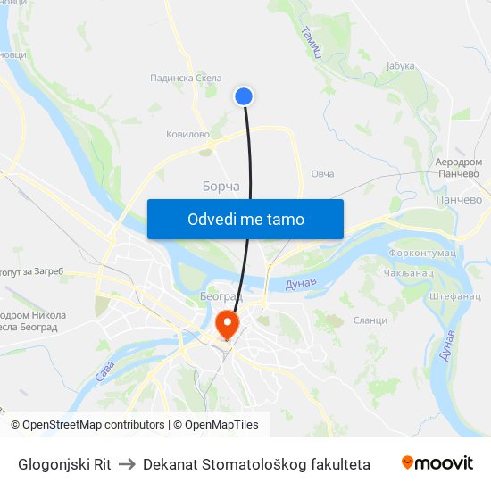 Glogonjski Rit to Dekanat Stomatološkog fakulteta map