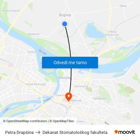 Petra Drapšina to Dekanat Stomatološkog fakulteta map
