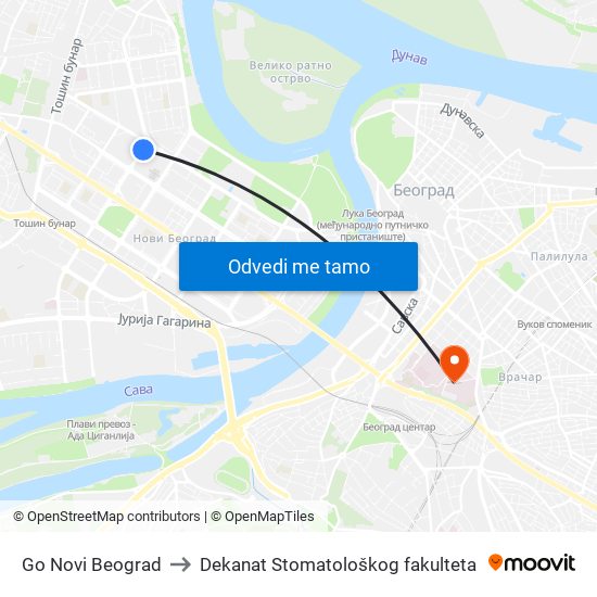 Go Novi Beograd to Dekanat Stomatološkog fakulteta map