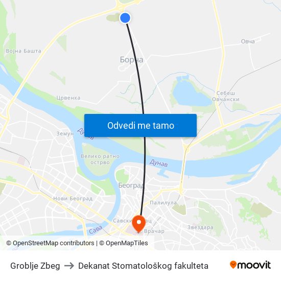 Groblje Zbeg to Dekanat Stomatološkog fakulteta map