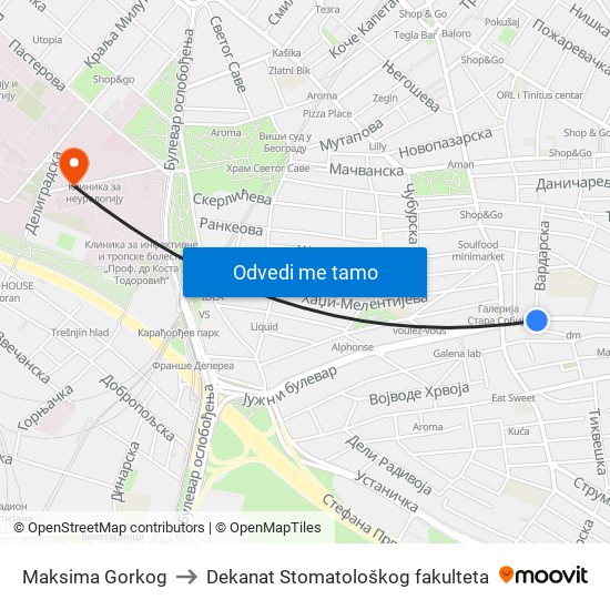 Maksima Gorkog to Dekanat Stomatološkog fakulteta map