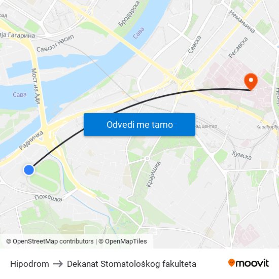 Hipodrom to Dekanat Stomatološkog fakulteta map