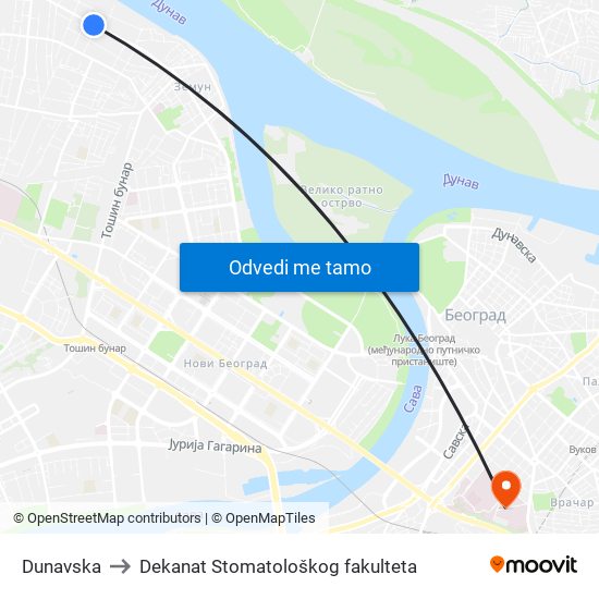 Dunavska to Dekanat Stomatološkog fakulteta map