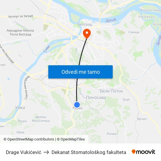 Drage Vukićević to Dekanat Stomatološkog fakulteta map