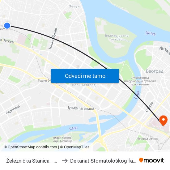 Železnička Stanica - Zemun to Dekanat Stomatološkog fakulteta map