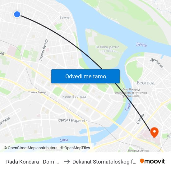 Rada Končara - Dom Zdravlja to Dekanat Stomatološkog fakulteta map