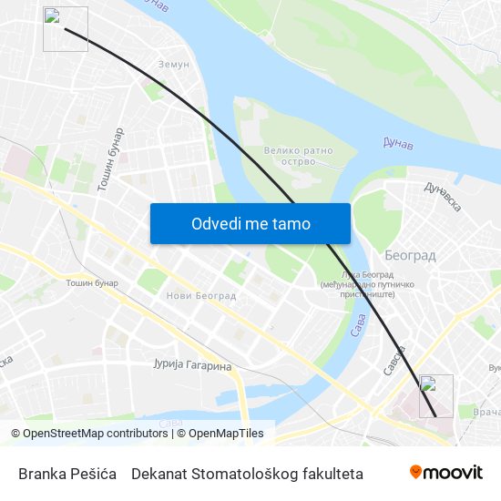 Branka Pešića to Dekanat Stomatološkog fakulteta map