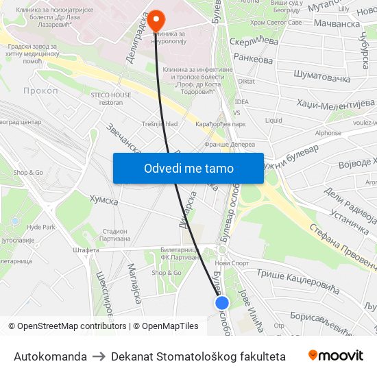 Autokomanda to Dekanat Stomatološkog fakulteta map