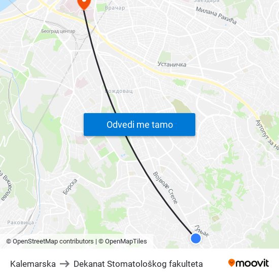 Kalemarska to Dekanat Stomatološkog fakulteta map