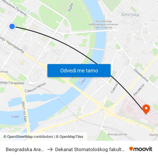 Beogradska Arena to Dekanat Stomatološkog fakulteta map