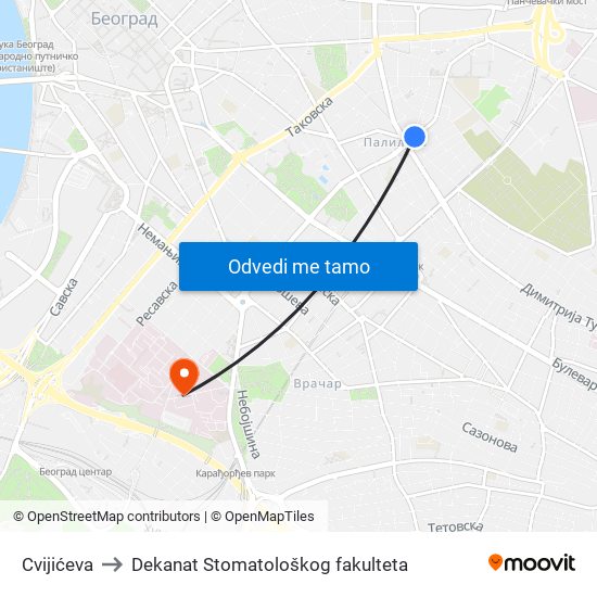 Cvijićeva to Dekanat Stomatološkog fakulteta map