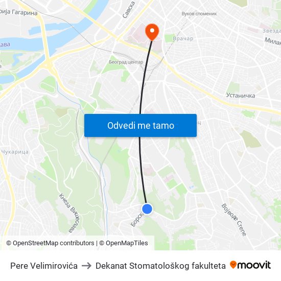 Pere Velimirovića to Dekanat Stomatološkog fakulteta map