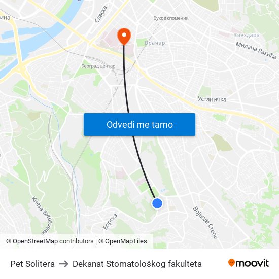 Pet Solitera to Dekanat Stomatološkog fakulteta map