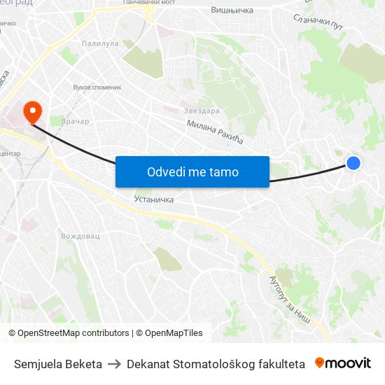 Semjuela Beketa to Dekanat Stomatološkog fakulteta map