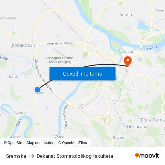 Sremska to Dekanat Stomatološkog fakulteta map