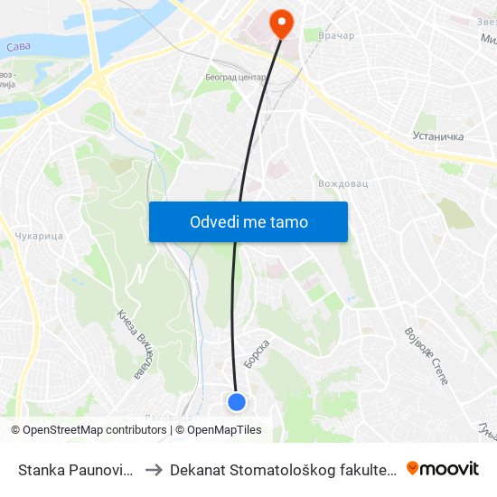 Stanka Paunovića to Dekanat Stomatološkog fakulteta map