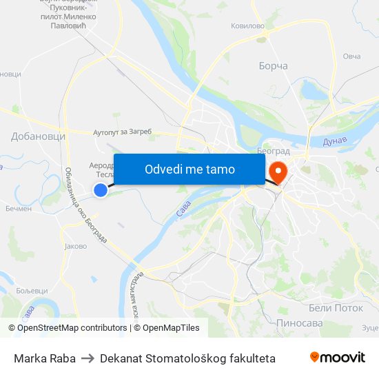 Marka Raba to Dekanat Stomatološkog fakulteta map