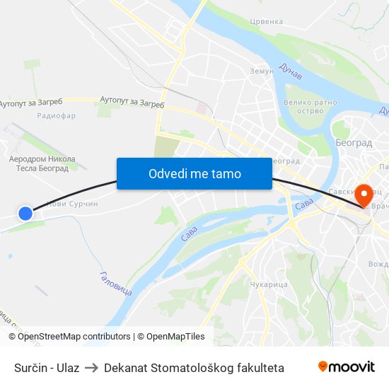 Surčin - Ulaz to Dekanat Stomatološkog fakulteta map