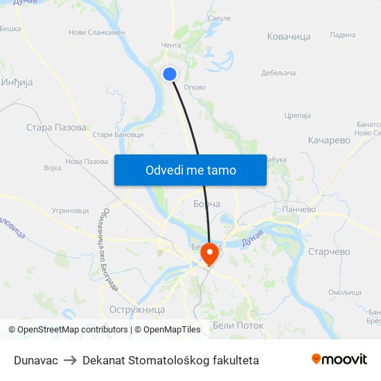 Dunavac to Dekanat Stomatološkog fakulteta map