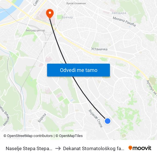 Naselje Stepa Stepanović to Dekanat Stomatološkog fakulteta map