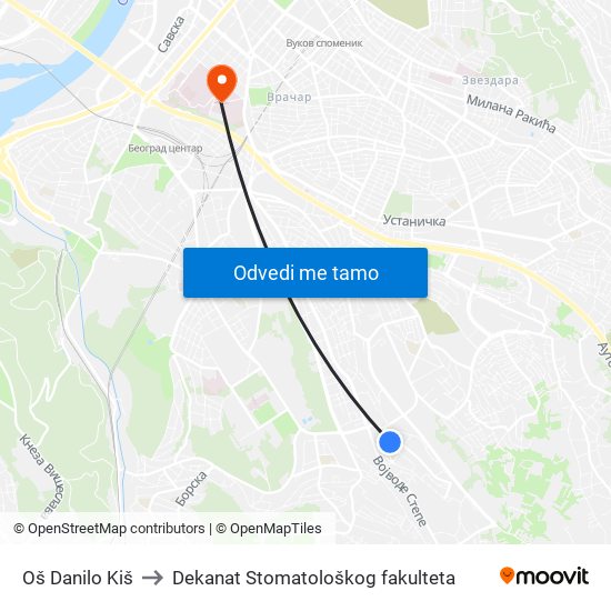 Oš Danilo Kiš to Dekanat Stomatološkog fakulteta map