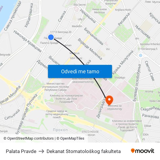 Palata Pravde to Dekanat Stomatološkog fakulteta map