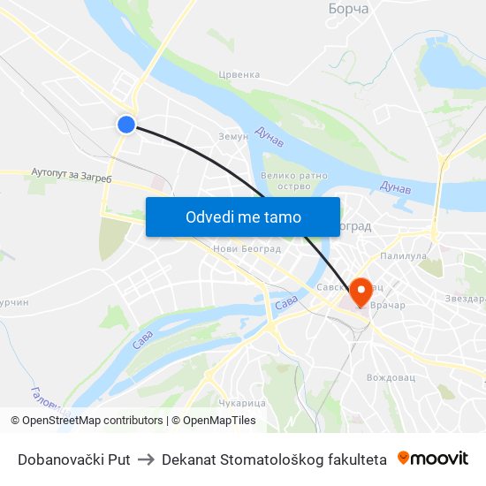 Dobanovački Put to Dekanat Stomatološkog fakulteta map