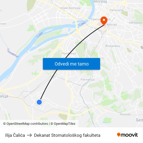 Ilija Čalića to Dekanat Stomatološkog fakulteta map