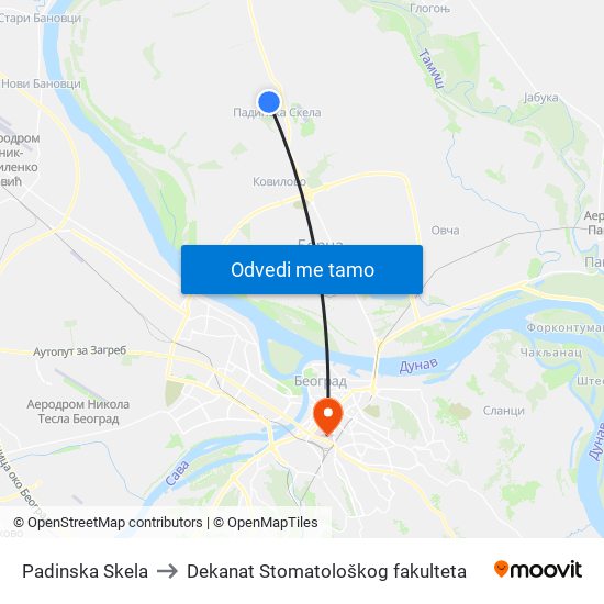 Padinska Skela to Dekanat Stomatološkog fakulteta map