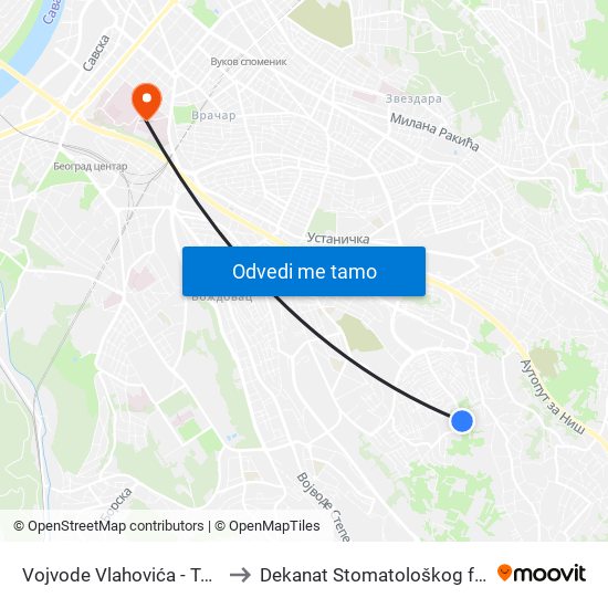 Vojvode Vlahovića - Terminus to Dekanat Stomatološkog fakulteta map